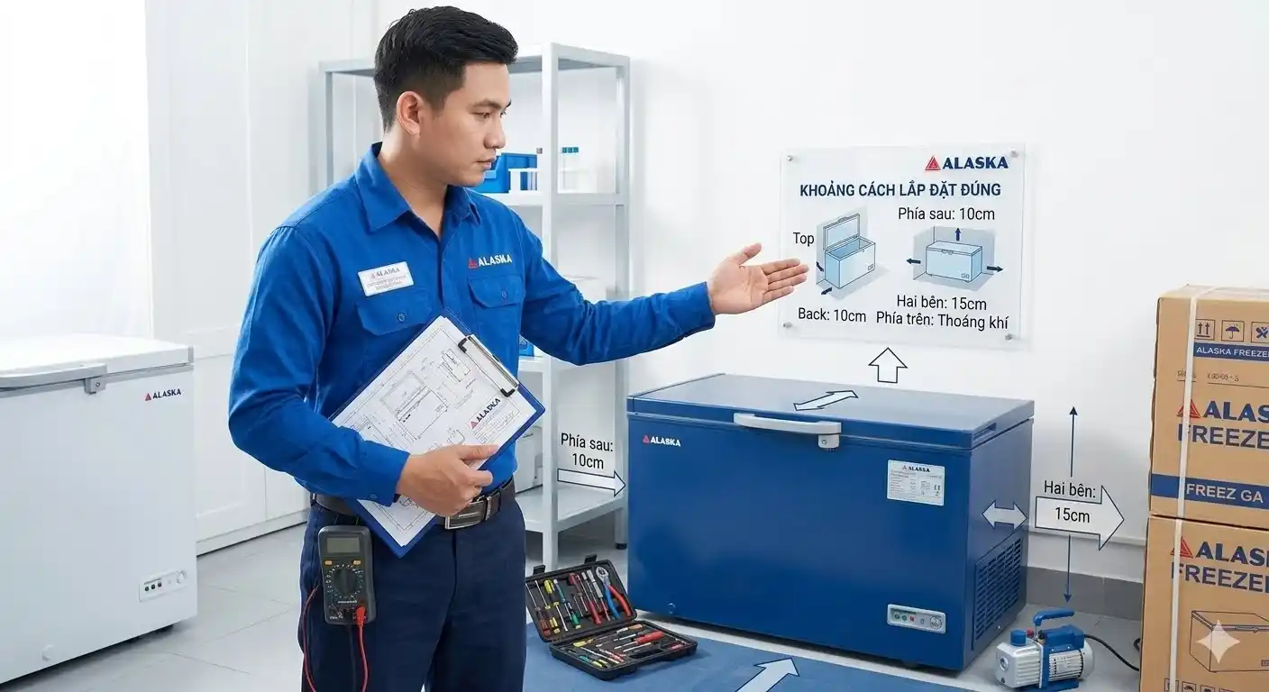 Hướng dẫn khoảng cách lắp đặt tủ đông Alaska chuẩn kỹ thuật