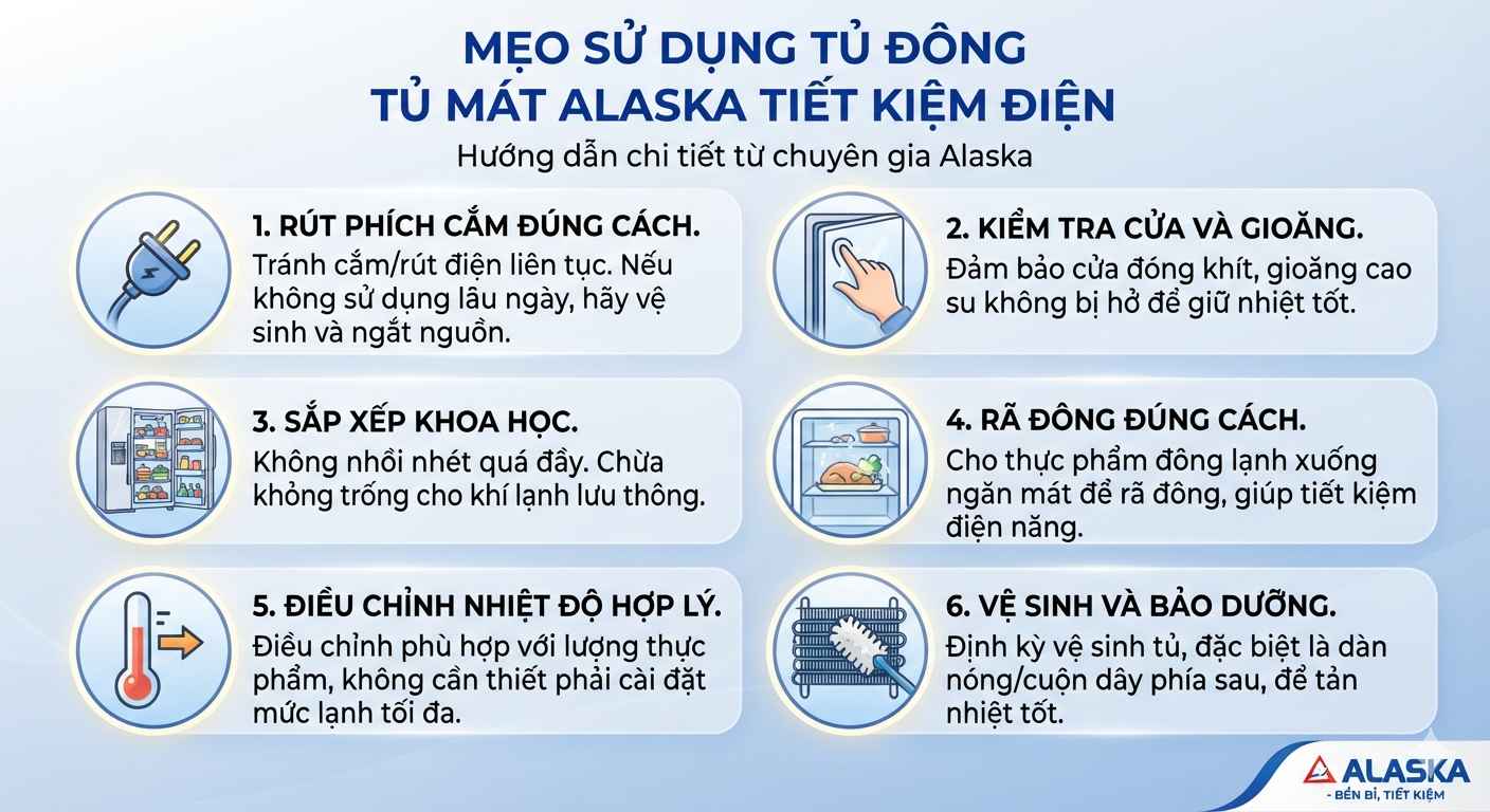 Mẹo sử dụng tủ đông tủ mát Alaska tiết kiệm điện