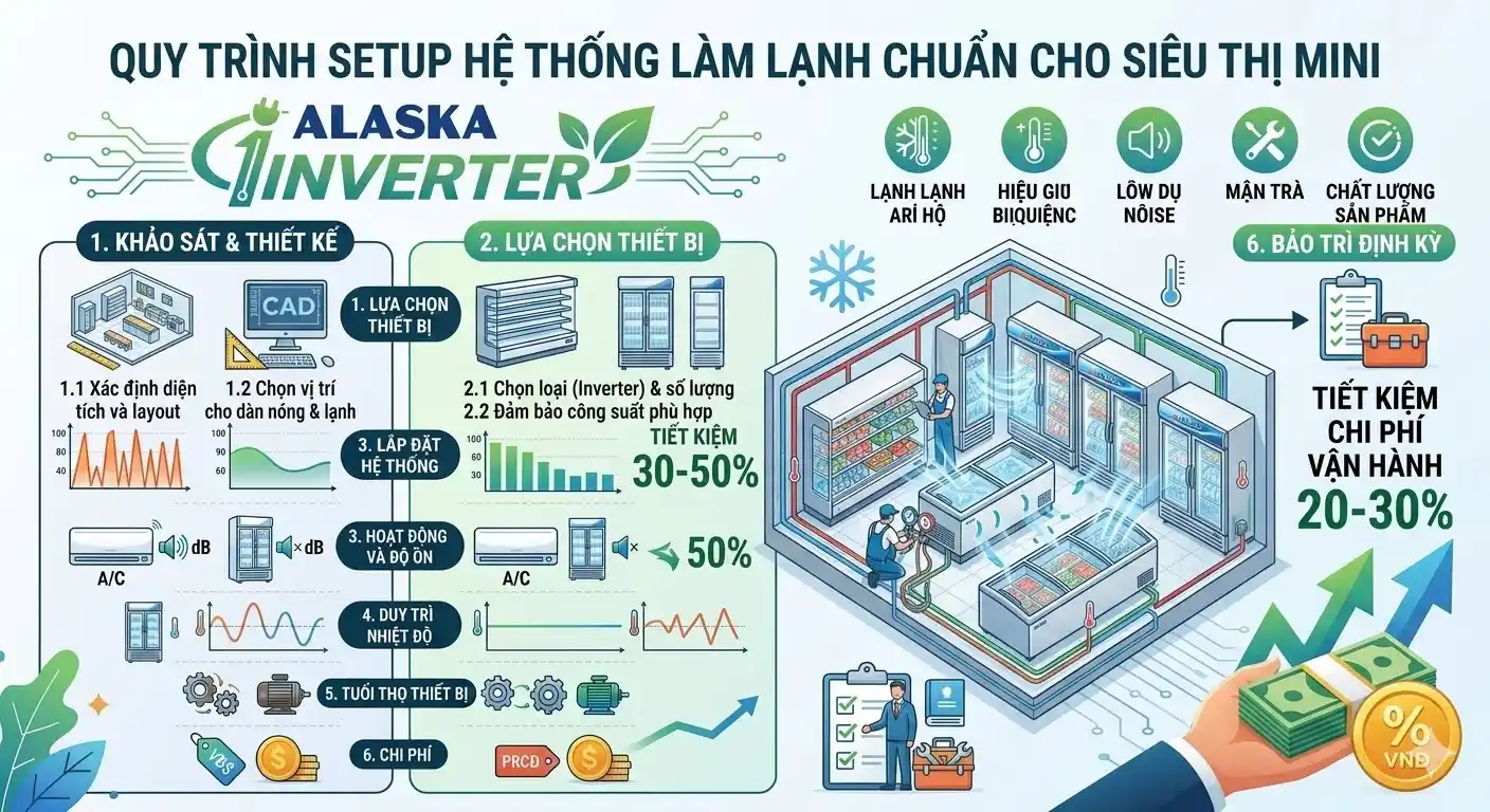 Quy trình setup hệ thống làm lạnh chuẩn cho siêu thị mini