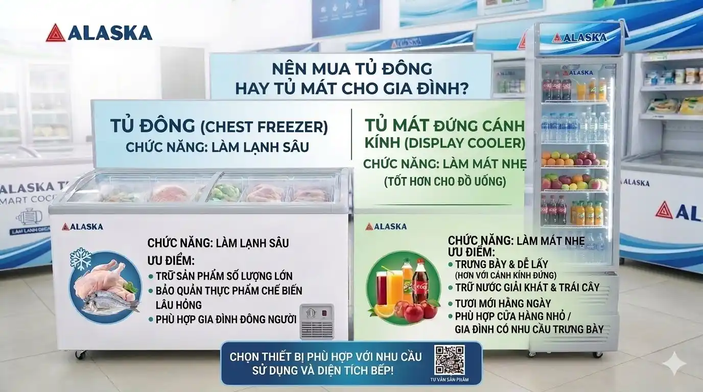 So sánh tủ đông và tủ mát Alaska cho gia đình