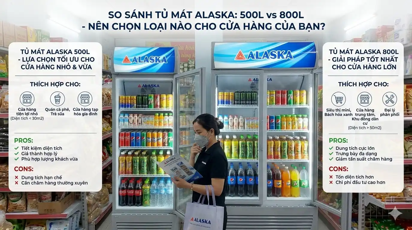 so sánh tủ mát 500l và tủ mát 800l nên chọn loại nào cho cửa hàng