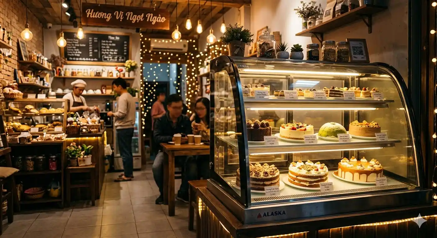 Tủ bánh kem kính cong Alaska sang trọng