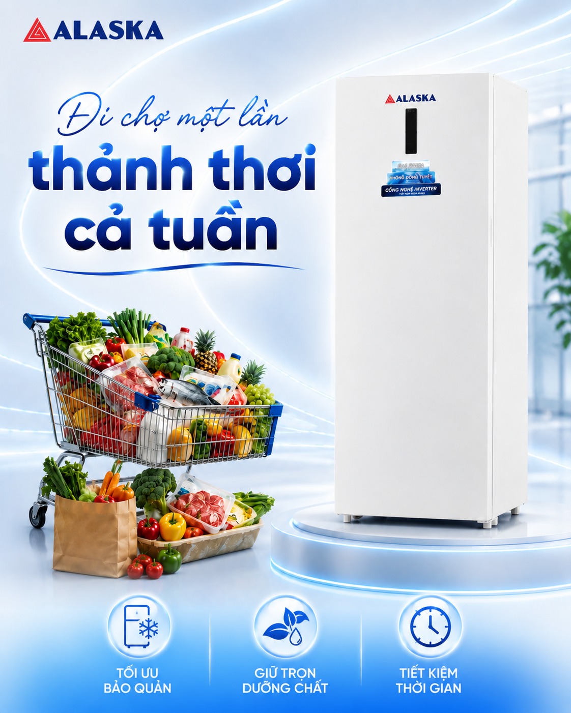 Tủ đông đứng Alaska thiết kế hiện đại