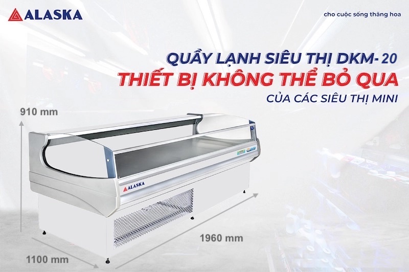 kích thước tủ mát quầy siêu thị bán thịt cá tươi