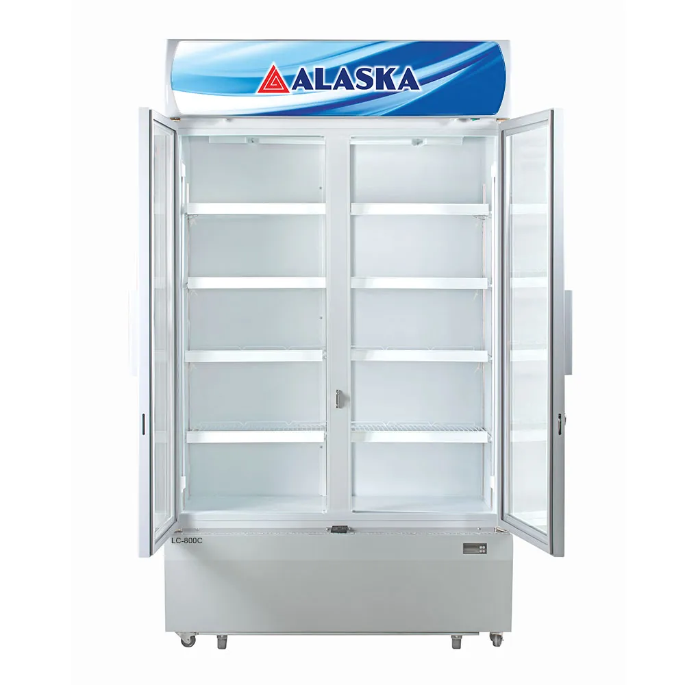 Cửa kính Low-E tự đóng và không gian 8 kệ của tủ mát Alaska LC-800C