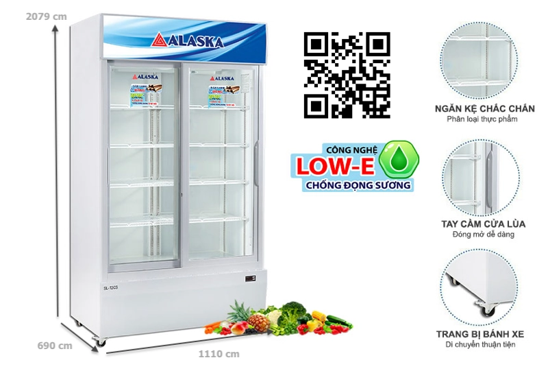 kích thước tủ mát alaska SL 12Cs