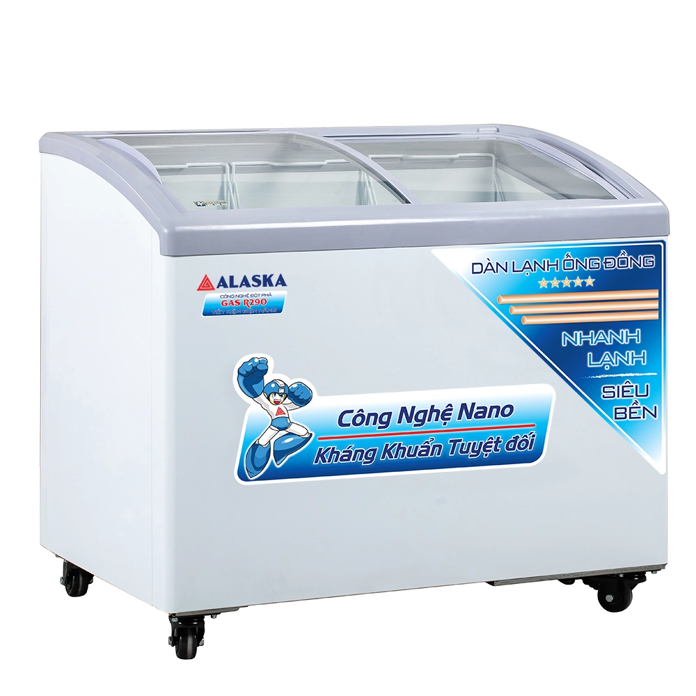 Tủ đông mặt kính cong Alaska trưng bày kem và thực phẩm đông lạnh